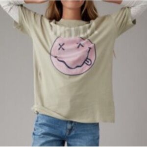 AMERICAN EAGLE Nirvana Cream with Pink Camo Graphic Band Tee